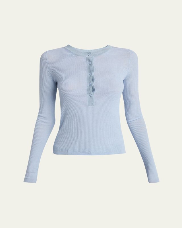 Ribbed Long-Sleeve Henley Sweater
